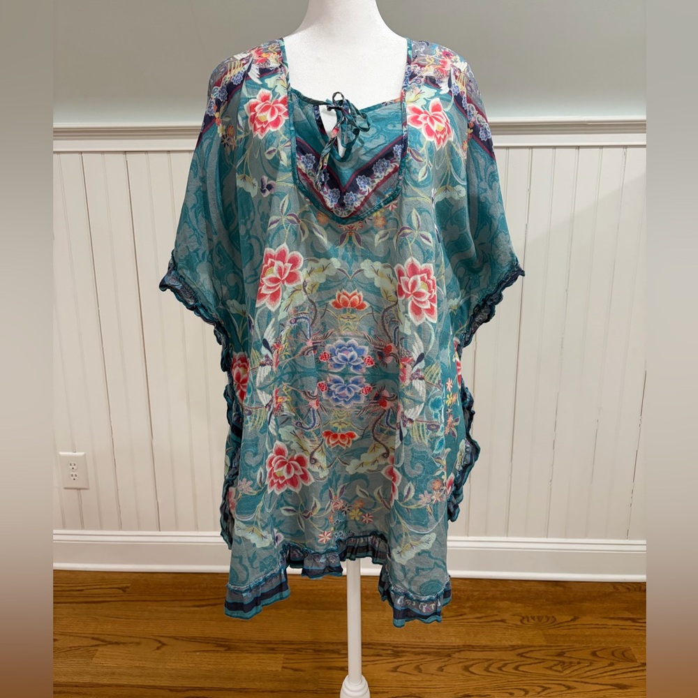Johnny Was Sheer Kaftan Pincho Tunic Blouse (S)